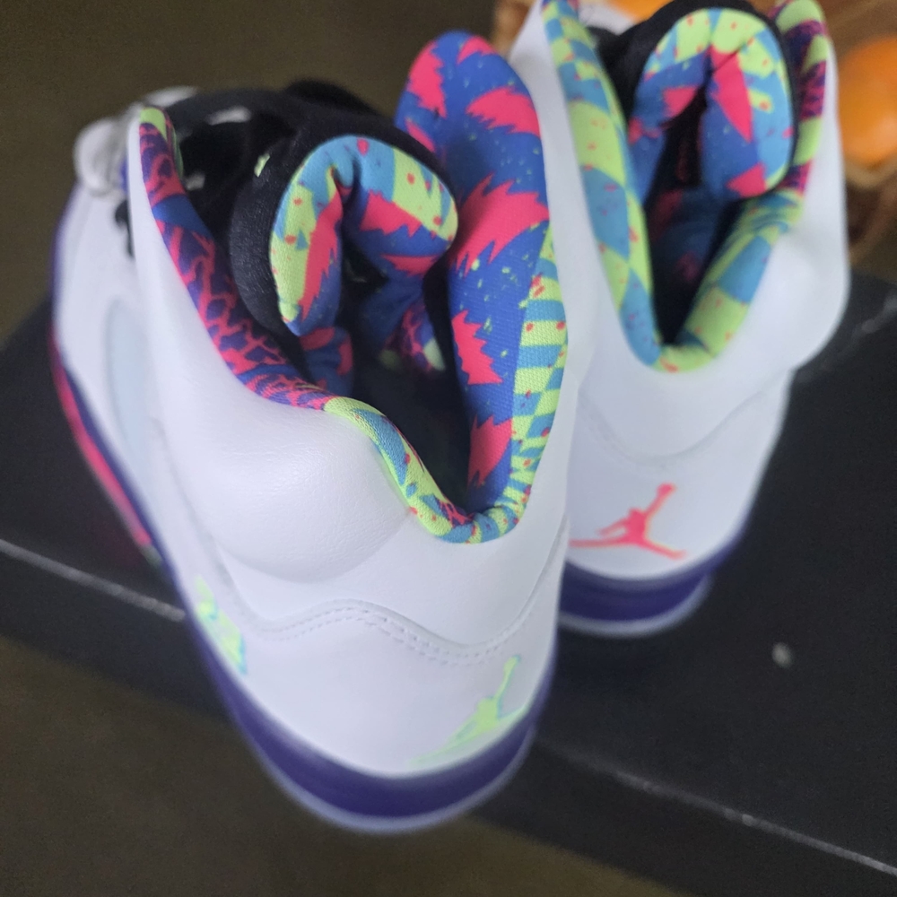 Bel-Air Jordan 5's - White, Purple, Neon Green - Picture 5 of 7